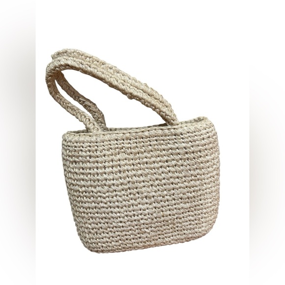 Vintage 60’s 70s bohemian Straw Suede Leaf purse | vintage straw Handbag tote - Picture 4 of 10